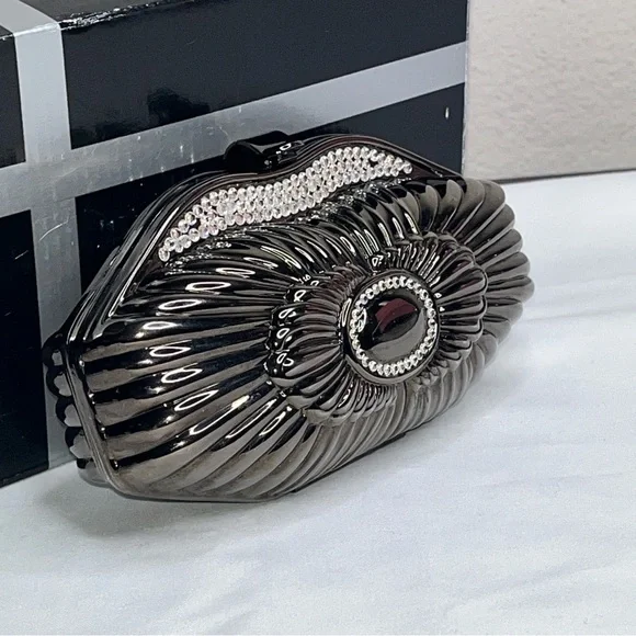 Metallic Chrome Silver Gray Diamond Rhinestone Hard Shell Metal Bag Chain Strap - Picture 16 of 16